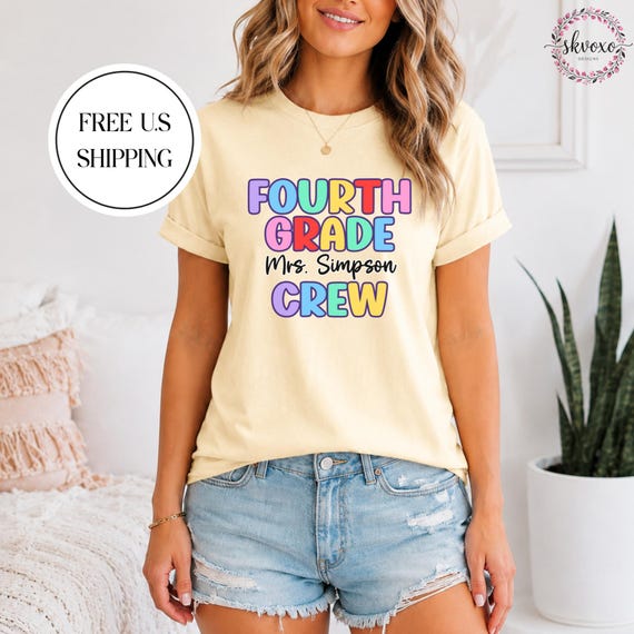 Customized Grade Teacher Shirt, Personalized Back to School Shirt, Cute Fourth Grade Teacher Shirt, Rainbow Teacher Shirt, Teacher Gift
