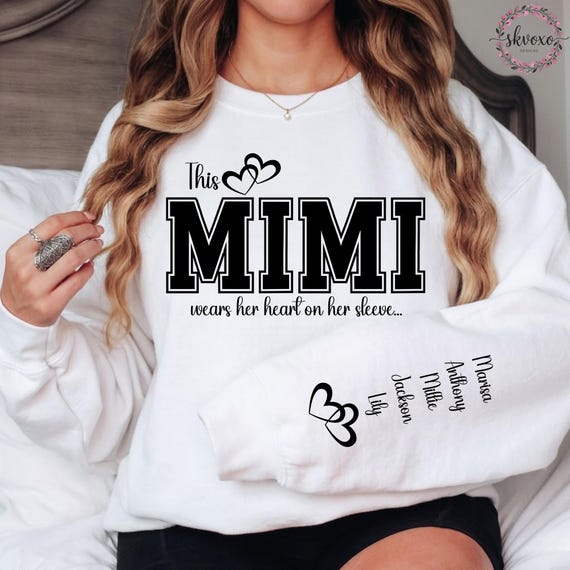 Personalized Grandma Mimi Sweatshirt with Grandkids Names on Sleeve, Mothers Day Gift, Birthday Gift for Grandma, New Grandma Sweater