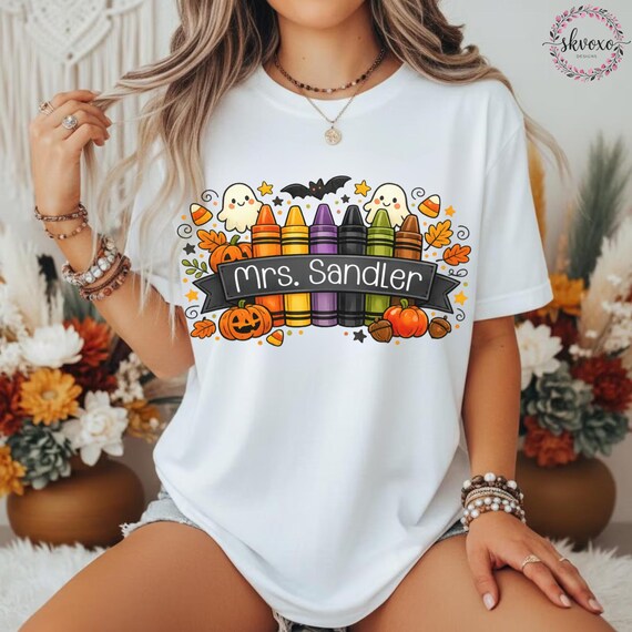 Customized Teacher Shirt, Back to School Shirt, Cute Halloween Shirt, Personalized Name Teacher Shirt, Pencil Teacher Shirt, Teacher Gift