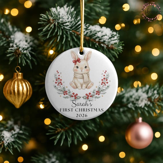 Baby's First Christmas Ornament, Personalized Baby's Christmas Keepsake, New Baby Gift, Baby Bunny Ornament, Custom Baby Ornament