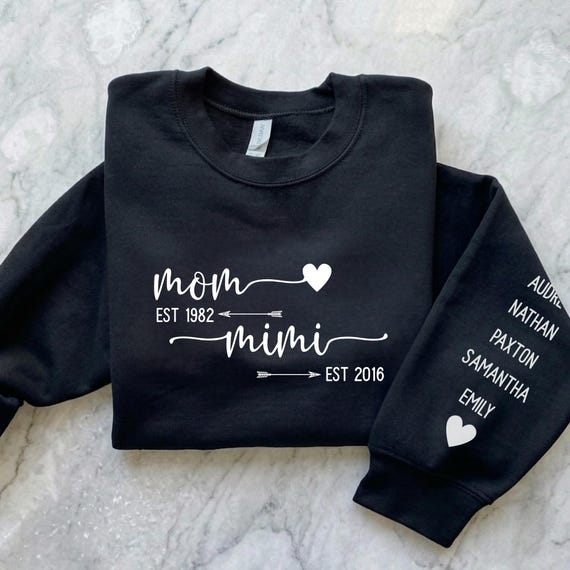 Personalized Grandma Mimi Sweatshirt Est Year & Grandkids Names on Sleeve, Mothers Day Gift, Birthday Gift for Grandma, New Grandma Sweater