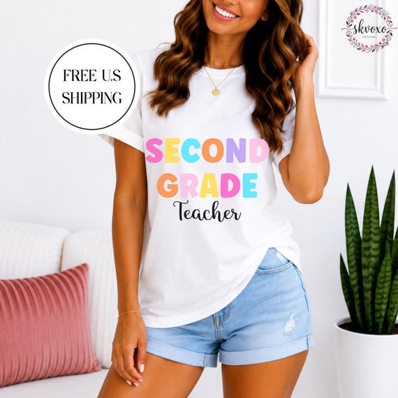 Customized Grade Teacher Shirt, Back to School Shirt, Cute Second Grade Teacher Shirt, Rainbow Teacher Shirt, Teacher Gift