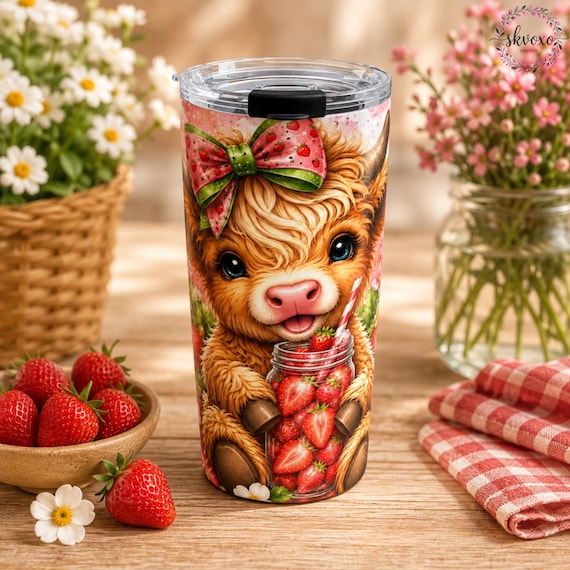 Strawberries Highland Cow Tumbler 20oz