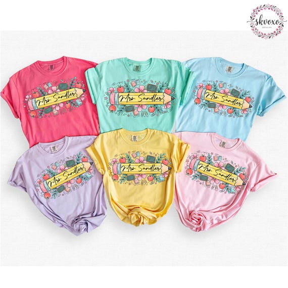 Customized Teacher Shirt, Back to School Shirt, Cute Kindergarten Shirt, Personalized Name Teacher Shirt, Crayon Teacher Shirt, Teacher Gift