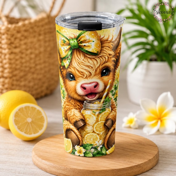 Lemon Highland Cow Tumbler 20oz