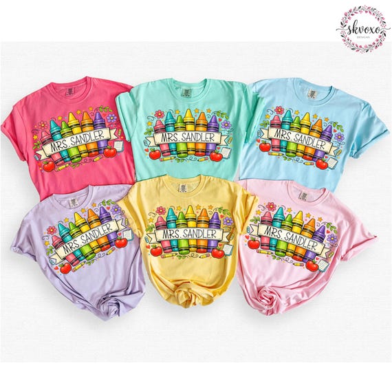 Customized Teacher Shirt, Back to School Shirt, Cute Kindergarten Shirt, Personalized Name Teacher Shirt, Crayon Teacher Shirt, Teacher Gift