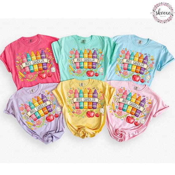 Customized Teacher Shirt, Back to School Shirt, Cute Kindergarten Shirt, Personalized Name Teacher Shirt, Crayon Teacher Shirt, Teacher Gift