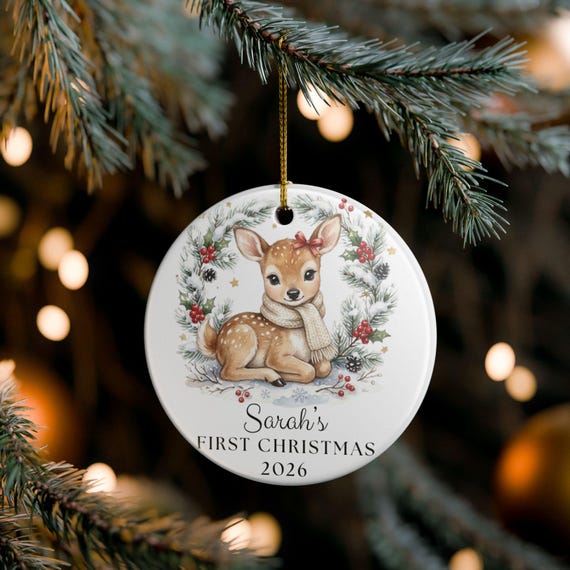 Baby's First Christmas Ornament, Personalized Baby's Christmas Keepsake, New Baby Gift, Baby Deer Ornament, Custom Baby Ornament