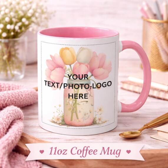 Personalized Color Coffee Mug, Custom Text/Photo/Logo Accent Mug 11oz, Customized Coffee Cup, Coffee Lover, Company Logo, Family Photo