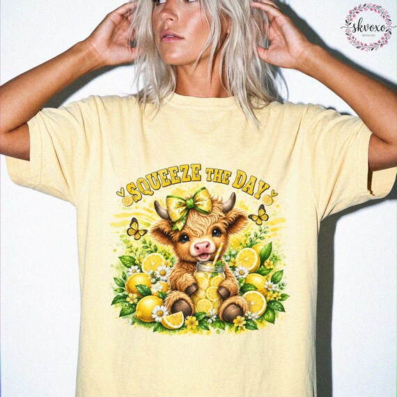 Highland Cow T-Shirt, Cow Lover Gift, Squeeze the Day Cow T-Shirt, Cute Lemon Cow Graphic Tee, Highland Cow Shirt, Comfort Colors®