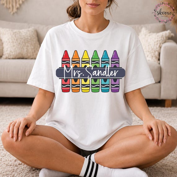 Customized Teacher Shirt, Back to School Shirt, Cute Kindergarten Shirt, Personalized Name Teacher Shirt, Crayon Teacher Shirt, Teacher Gift