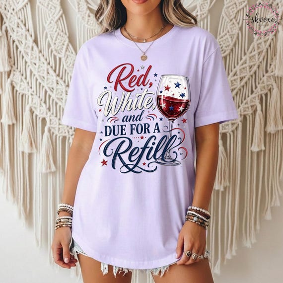 Red White Due Refill Wine Glass T-Shirt, Americana Mama Comfort Colors Tee