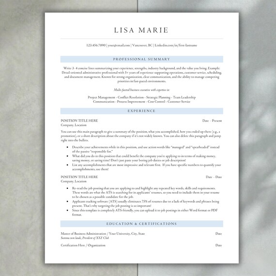 Resume Template for Word, Basic Resume, ATS Resume Template, Minimalist Resume, Simple Resume