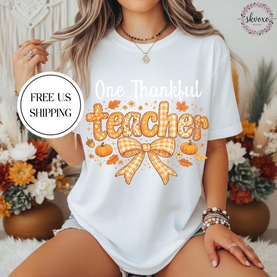 Comfort Colors® Thankful Teacher Shirt, Fall Turkey Teacher T-shirt, Thanksgiving Teacher Tee, Cute Turkey School T-shirt, Gift for Teacher