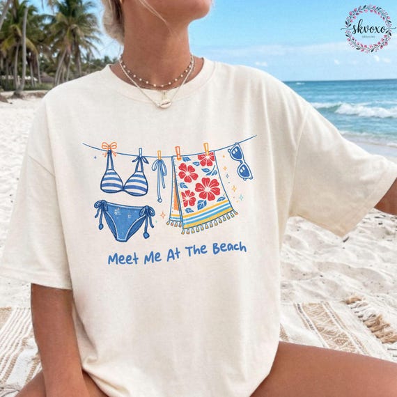 Comfort Colors® Meet Me at The Beach Shirt, Beach Shirt, Summer Shirt, Summer Vibes Shirt, Trendy Women's Tee, Oversized Beach Tee