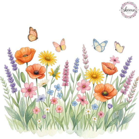 10 Wildflowers & Butterflies Clipart | Flowers Print | Printable Watercolor Clipart | High Quality PNGs | Paper craft | Digital Download