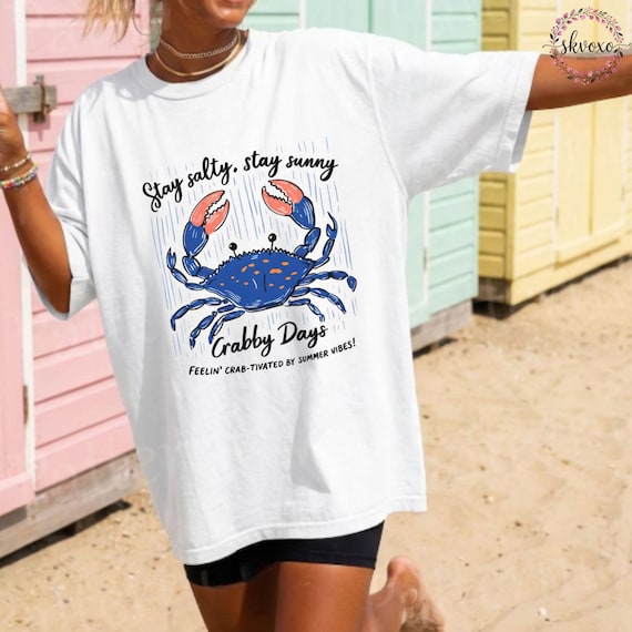 Comfort Colors® Stay Salty Crabby Days Shirt, Minimalist Beach T-shirt, Funny Meme Shirt, Beach Shirt, Coastal Shirt, Summer Aesthetic Shirt
