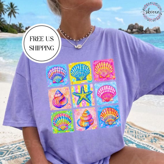 Comfort Colors® Coastal Preppy Summer T-Shirt | Rainbow Sea Turtle T-shirt | Colorful Ocean Coral Reef Art