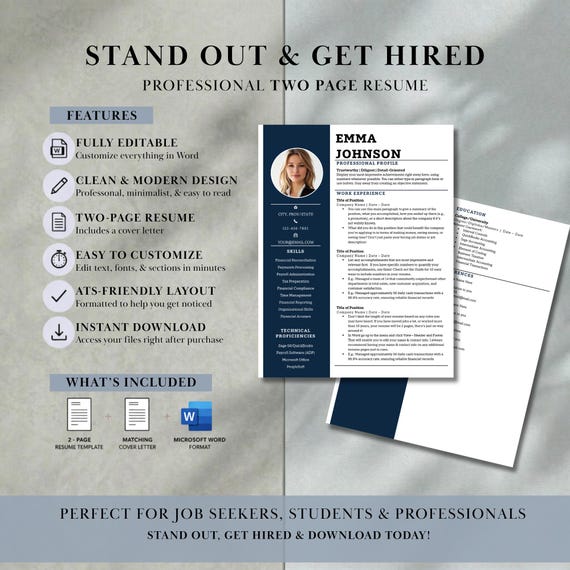 ATS Friendly Resume Template for Word, ATS Resume, ATS Cv Resume Template, Minimalist Resume, Simple Resume, Basic Resume