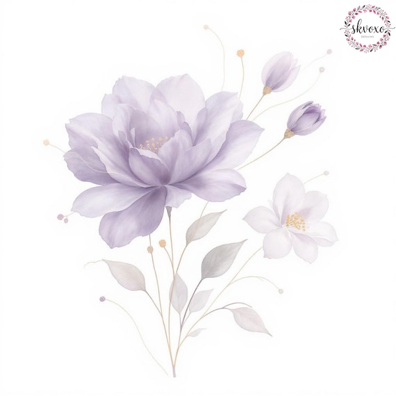 9 Purple Abstract Flowers Clipart 1 | Flowers Print | Printable Watercolor Clipart | High Quality PNGs | Paper craft | Digital Download