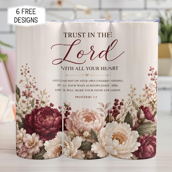 Bible Verse 20oz Tumbler Wrap PNG, Christian Floral Sublimation Design, Bible Verse Skinny Tumbler Digital Download, Women's Scripture
