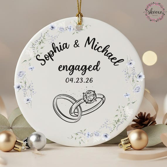 Personalized Engagement Ornament 2026, Custom First Christmas Engaged Ornament, Engagement Gift Basket, Engagement Gift