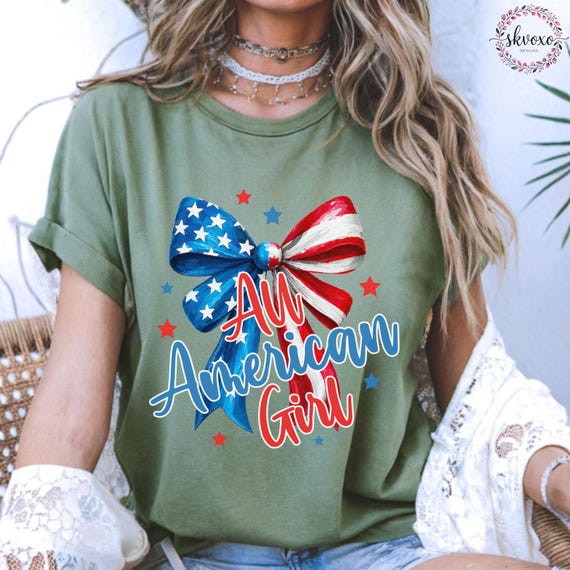 Comfort Colors® All American Girl Coquette Shirt,4th of July Patriotic Shirt, American Tee, Independence Day Shirt, Girly Memorial Day Shirt