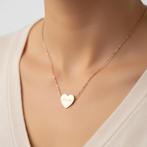 Custom Engraved Heart Pendant, Special Date Necklace, Personalized Heart Pendant, Engraved Love Necklace, Jewelry Gift for her