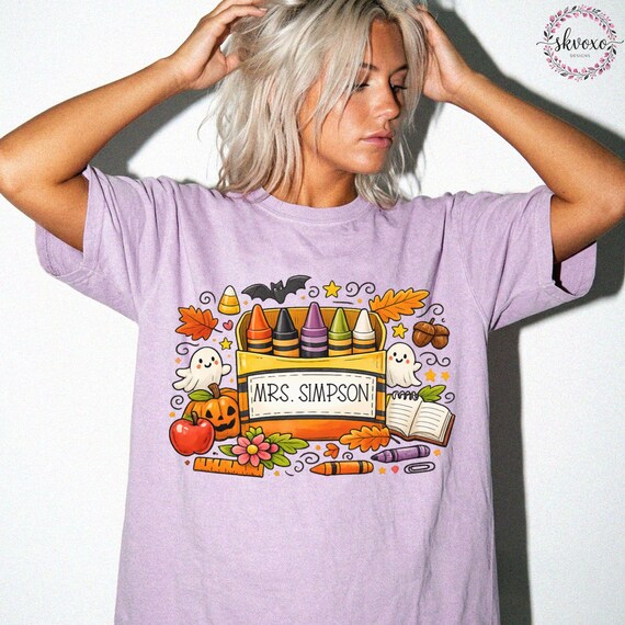 Customized Teacher Shirt, Back to School Shirt, Cute Halloween Shirt, Personalized Name Teacher Shirt, Pencil Teacher Shirt, Teacher Gift