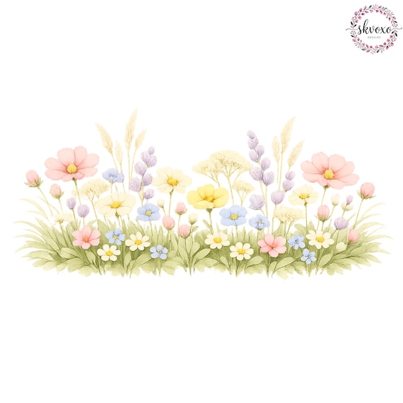 10 Wildflower Bed Clipart | Flowers Print | Printable Watercolor Clipart | High Quality PNGs | Paper craft | Digital Download