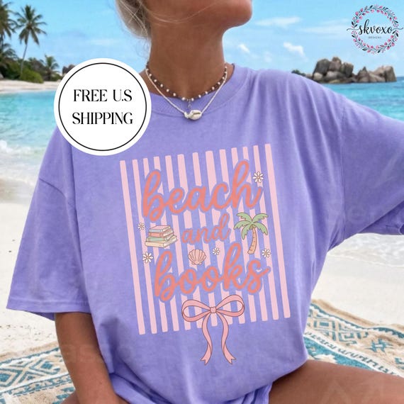 Comfort Colors® Beach and Books T-Shirt | Striped Pink Beach Reading Design