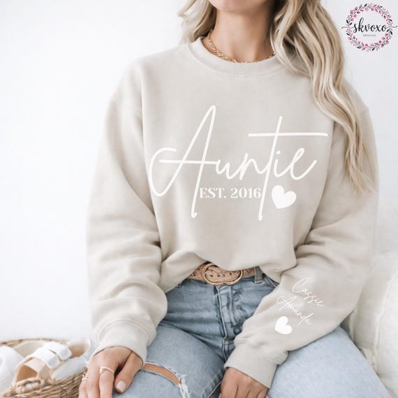 Custom Auntie Sweatshirt, Personalized Nieces Nephews Names, New Auntie Gift