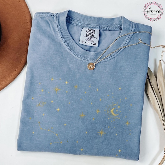 Comfort Colors® Celestial Stars Shirt, Minimal Moon Constellation Graphic Tee