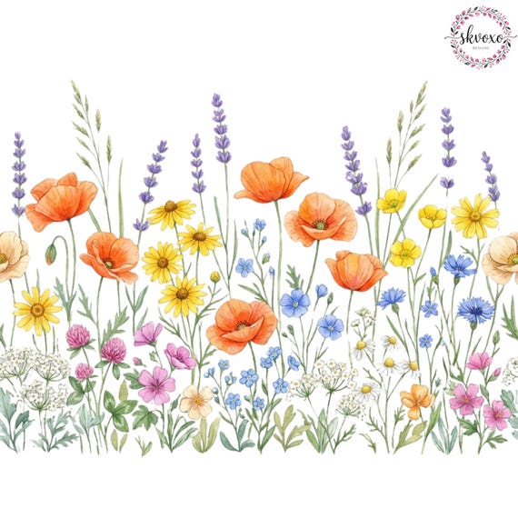 10 Wildflower Bed Clipart | Flowers Print | Printable Watercolor Clipart | High Quality PNGs | Paper craft | Digital Download