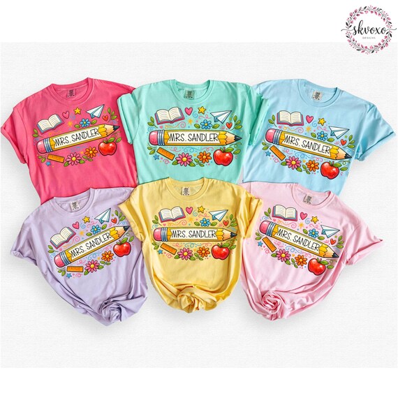 Customized Teacher Shirt, Back to School Shirt, Cute Kindergarten Shirt, Personalized Name Teacher Shirt, Pencil Teacher Shirt, Teacher Gift