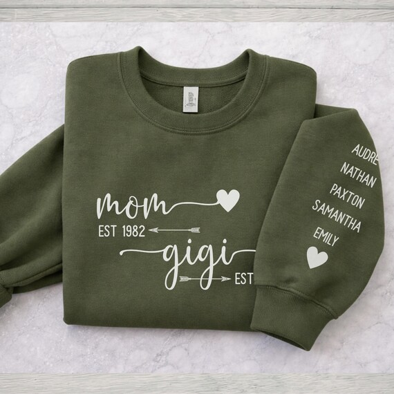 Personalized Grandma Gigi Sweatshirt Est Year & Grandkids Names on Sleeve, Mothers Day Gift, Birthday Gift for Grandma, New Grandma Sweater