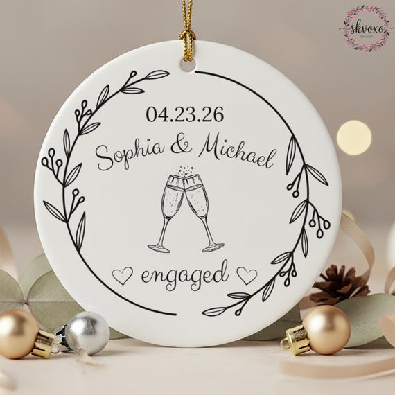 Personalized Engagement Ornament 2026, Custom First Christmas Engaged Ornament, Engagement Gift Basket, Engagement Gift