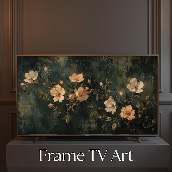 Abstract Samsung Frame TV Art, Spring Oil Painting, Textured Spring Wildflowers Painting, Digital Download TV Frame