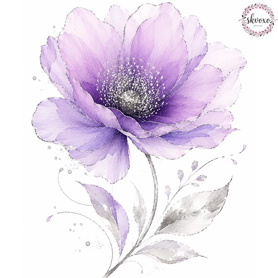 11 Purple Flowers Clipart | Abstract Flowers Print | Printable Watercolor Flower Clipart | Paper craft | Digital Download