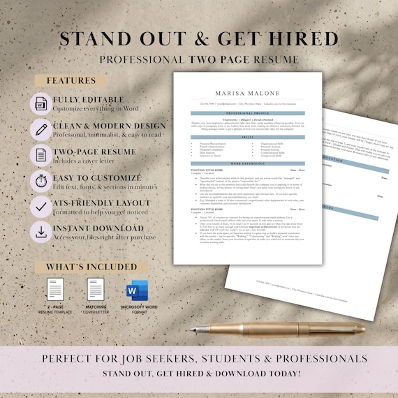 ATS Friendly Resume Template for Word, ATS Resume, ATS Cv Resume Template, Minimalist Resume, Simple Resume, Basic Resume