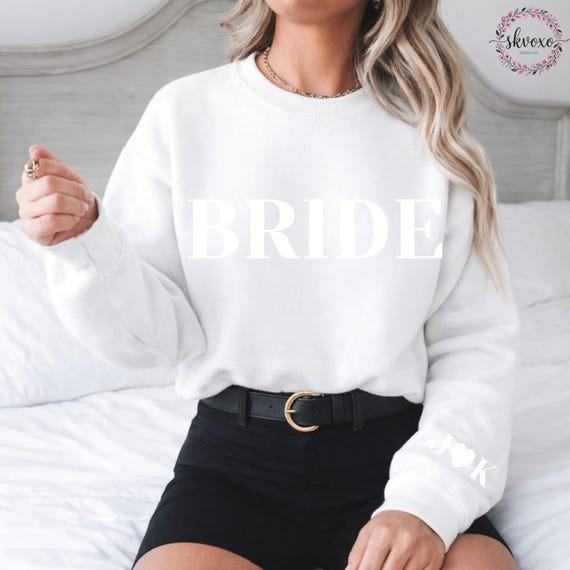 Bride Sweatshirt, Personalized Bride Gift, Initial Heart Sleeve, Engagement Gift, Bridal Shower Gift, Bachelorette Party