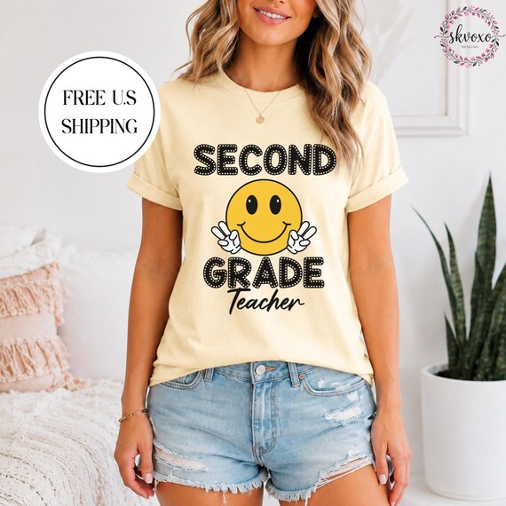 Customized Grade Teacher Shirt, Back to School Shirt, Cute Second Grade Shirt, Smiley Teacher Shirt, Teacher Gift