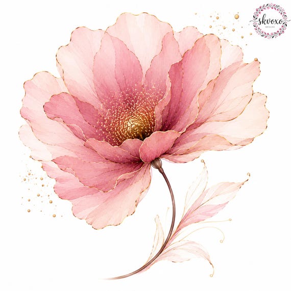 9 Abstract Pink Flowers Clipart 1 | Flowers Print | Printable Watercolor Clipart | High Quality PNGs | Paper craft | Digital Download