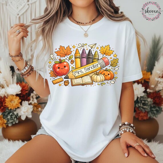 Customized Teacher Shirt, Back to School Shirt, Cute Halloween Shirt, Personalized Name Teacher Shirt, Pencil Teacher Shirt, Teacher Gift