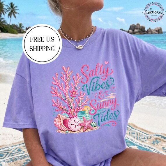 Comfort Colors® Salty Vibes & Sunny Tides T-shirt | Summer Vibes Shirt | Beach Vibes Shirt