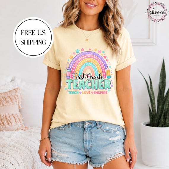 Customized Grade Teacher Shirt, Back to School Shirt, Cute First Grade Teacher Shirt, Rainbow Teacher Shirt, Teacher Gift