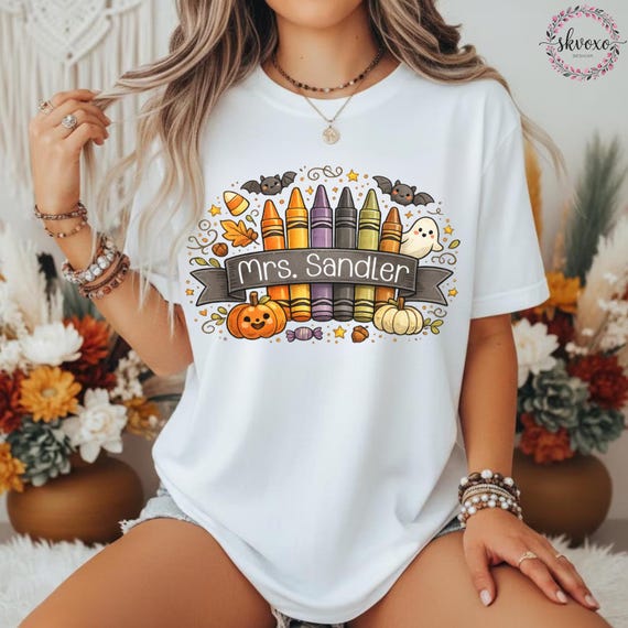 Customized Teacher Shirt, Back to School Shirt, Cute Halloween Shirt, Personalized Name Teacher Shirt, Pencil Teacher Shirt, Teacher Gift