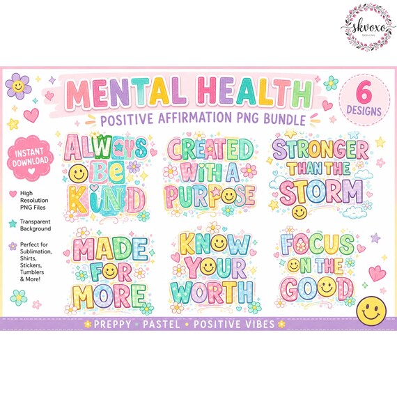 Preppy Mental Health Collage Png | Positive Quote Png | Mental Health Bundle PnG | Always Be Kind Png