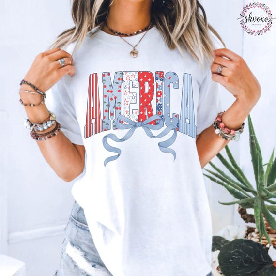 Comfort Colors® America Coquette Shirt,4th of July Patriotic Shirt, American Tee, Independence Day Shirt, Girly Memorial Day Shirt