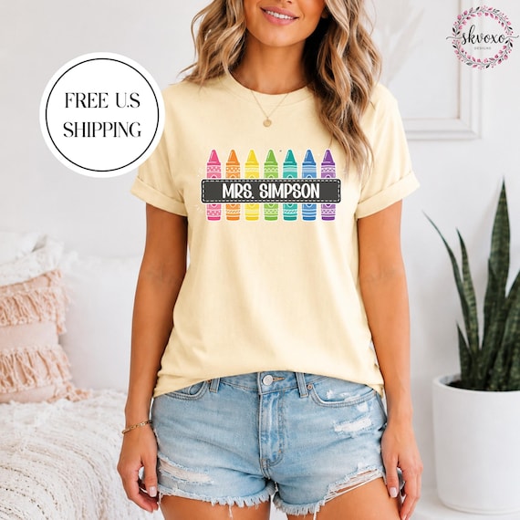 Customized Teacher Shirt, Personalized Name Teacher Shirt, Back to School Shirt, Cute Kindergarten Shirt, Crayon Teacher Shirt, Teacher Gift